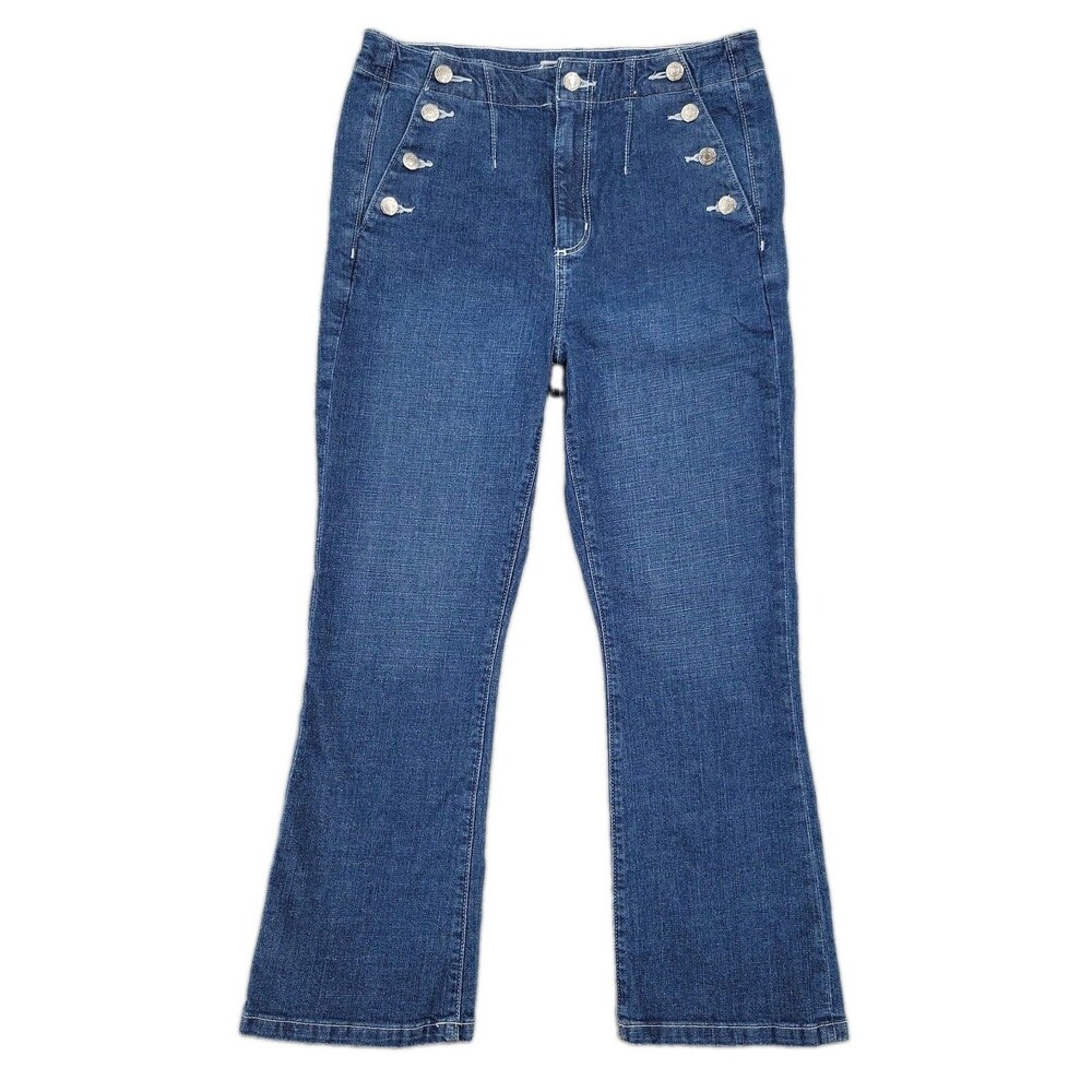 LOFT Womens Sailor Button Jeans Size 29/8 Blue Medium Wash Flare Crop Ankle